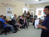 Juan Eduardo Jiménez introduces the class to students at the Mendenhall computer