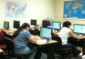 Library patrons in Douglas, Ariz. use the new computers purchased under AzPAC