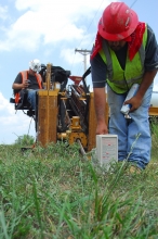 Sho-Me MO contractors use tools to mark boring action for fiber conduits